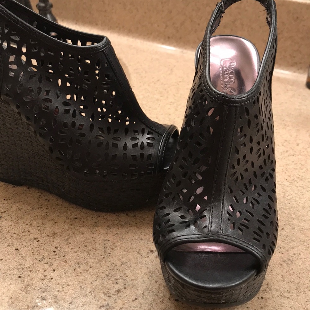 Black Peep Toe Wedges